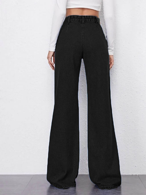 Buy Off Duty India Black Plazo Fall Wide Leg High Rise Jeans Online