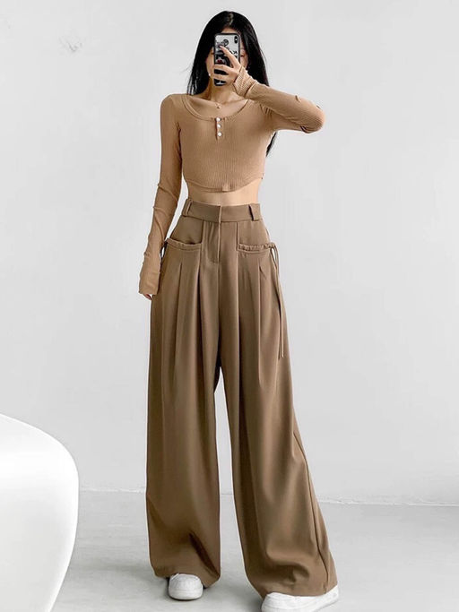 Buy Off Duty India String Fling Korean Baggy Trousers-Coco Brown