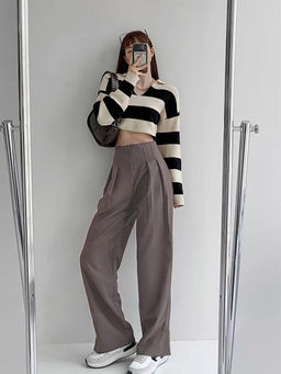 Off Duty India - Pleated Detail High Waist Pants-Coco Brown