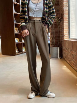 Off Duty India - Formal Pleated Baggy Pants-Brown