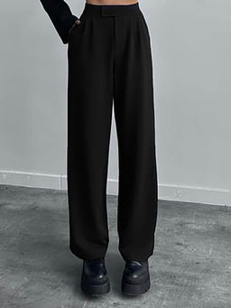 Off Duty India - Daily Waist Belt Loose Trousers-Black