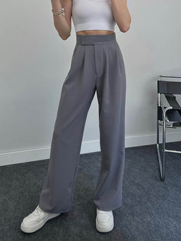 Off Duty India - Daily Waist Belt Loose Trousers-Grey