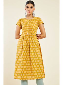 Soch - Women Mustard Cotton Printed Kurta