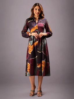 HELLCAT - Women Burgundy Shirt Collar Dress