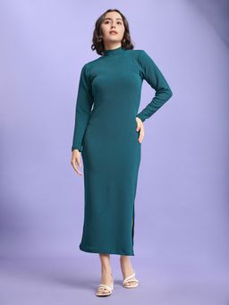 PURVAJA - Women Teal High Neck Bodycon Dress