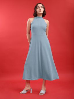 PURVAJA - Women Flared Grey Sleeveless Dress