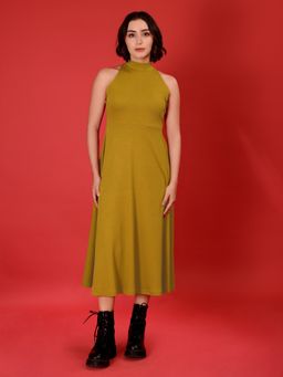 PURVAJA - Women Flared Green Sleeveless Dress