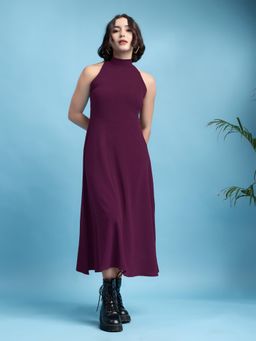 PURVAJA - Women Flared Wine Sleeveless Dress