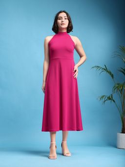 PURVAJA - Women Flared Pink Sleeveless Dress