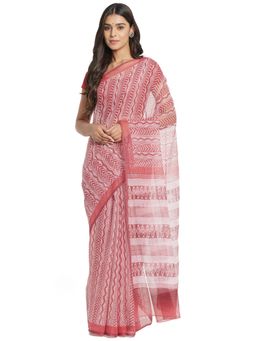 Fabindia - FabBasics Zig Zag Striped Hand Block Printed Cotton Silk Sari