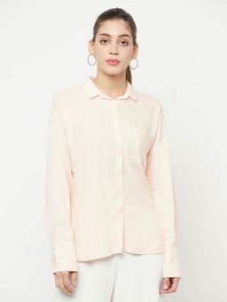 CRIMSOUNE CLUB - Women Peach Solid Long Sleeves Shirt