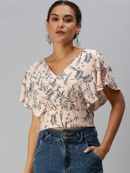 SHOWOFFFF - Women V-Neck Tropical Peach Crop Top