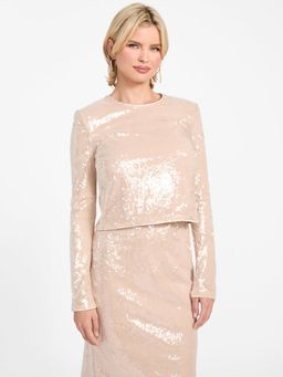 Guess - Beige Embellished Round Neck Top