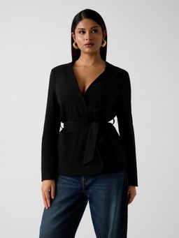 Guess - Black Solid V-Neck Top with Belt
