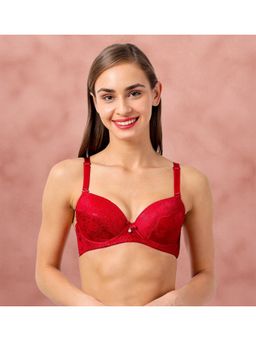 Shyaway - Hot Red Lace Neckline Satin Balconette Bra