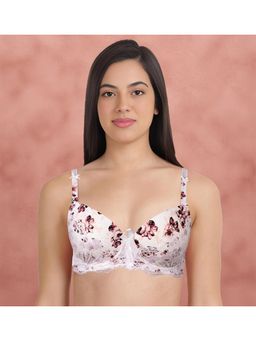 Shyaway - White Brown Printed Lace Cup Padded Wired Bra