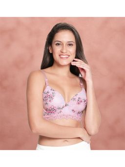 Shyaway - Ballet Pink Floral Printed Padded Wired Bottom Lace Bra