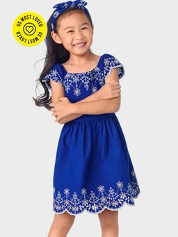 Gymboree - Girls Blue Belle Mommy Me Short Flutter Sleeve Eyelet Poplin Woven Dress