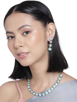 Accessher - Silver Plated Green Ad Studded Handcrafted Necklace Set for Women