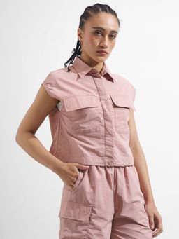 TOKYO TALKIES - Women Pink Solid Drop Elasticated Hem Shirt Style Top