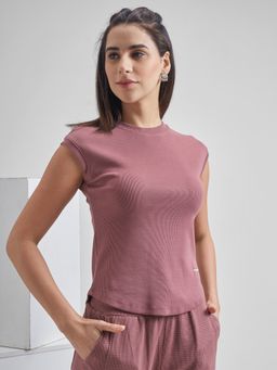 TOKYO TALKIES - Women Purple Drop Shoulder Rib Slim Fit Racer Top