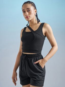 TOKYO TALKIES - Women Black Asymmetrical Strap Crop Top