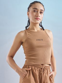 TOKYO TALKIES - Women Brown Ribbed Tank Top