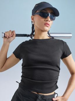 TOKYO TALKIES - Women Black Slim Fit Pleated Top