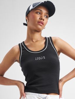 TOKYO TALKIES - Women Black Solid Chest Printed Tank Top