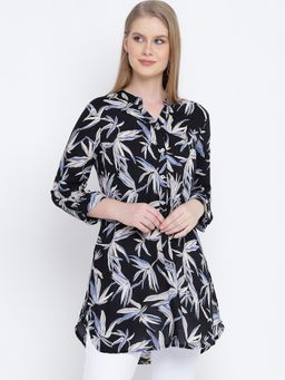 Oxolloxo - Sensational Black Lavender Print Casual Tunic