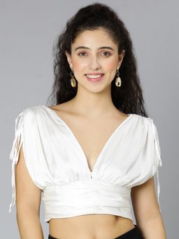 Oxolloxo - Rock White Tie-Knotted Women Partywear Satin Crop Top