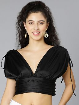 Oxolloxo - Ignited Satin Black Women Party Wear Crop Top