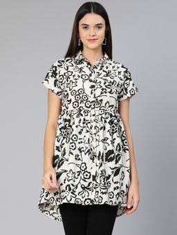 Oxolloxo - Black And Bold Floral Print Women Shirt Tunic