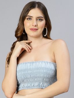 Oxolloxo - Glacial Light Blue Smocked Women Tube Crop Top