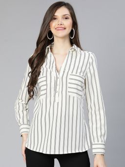 Oxolloxo - Stary White Stripes Printed Woman Shirt