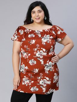 Oxolloxo - Smarten Brown Floral Print Women Plus Size Tunic
