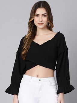 Oxolloxo - Gladsome Black Smocking Women Crop Top