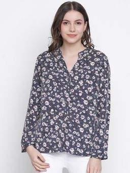 Oxolloxo - Bingo Of Florals Navy Blue Colour Women Top