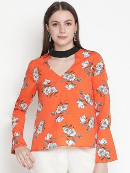 Oxolloxo - Ray Of Bronze Floral Print Women Top