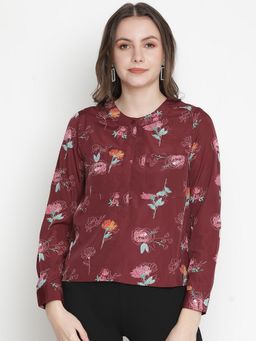 Oxolloxo - Dynamic Rusty Floral Print Women Top