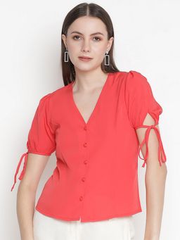 Oxolloxo - Sparky Red Button Placket Women Top