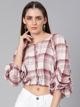 Oxolloxo - Dora Multi Color Check Print Off-Shoulder Women Crop Top