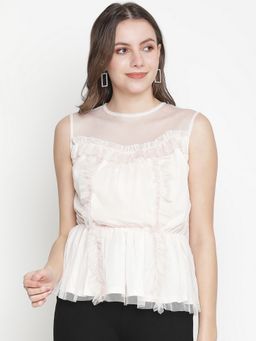 Oxolloxo - Christine Off White Ruffled Net Lined Women Top