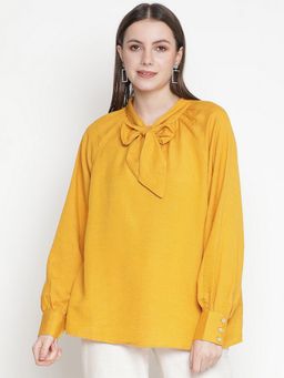 Oxolloxo - Basked In Sun Solid Linen Tie-Knot Women Top