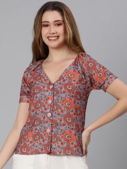 Oxolloxo - Dreamy Colors Digital Floral Print Women Top