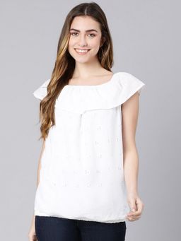 Oxolloxo - Nasty Schiff White Off-Shoulder Women Top