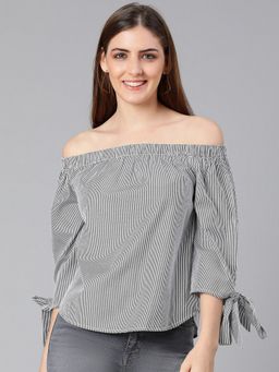 Oxolloxo - Regalia Stripes Printed Off-Shoulder Women Top