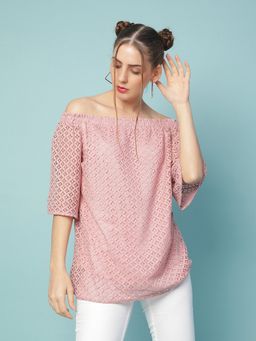 Oxolloxo - Zing And Zag Dobby Off-Shoulder Women Lined Top