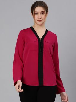 Oxolloxo - Wonder Maroon Zipper Women Top