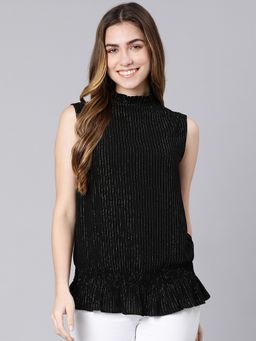 Oxolloxo - Crazy Stripe Black Colour Lurex Women Top